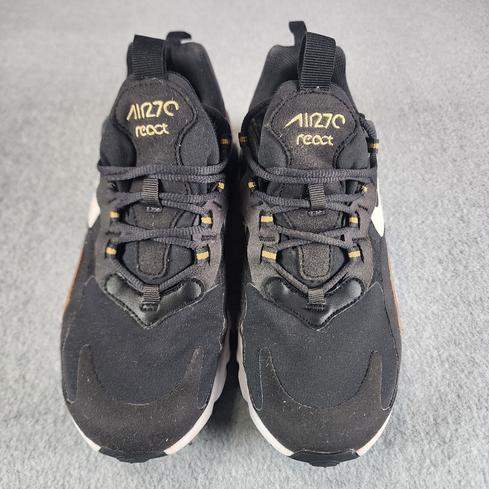 Nike Air Max 270 React (GS) Shoes 7Y Black Gold BQ0103-005 - Picture 4 of 11